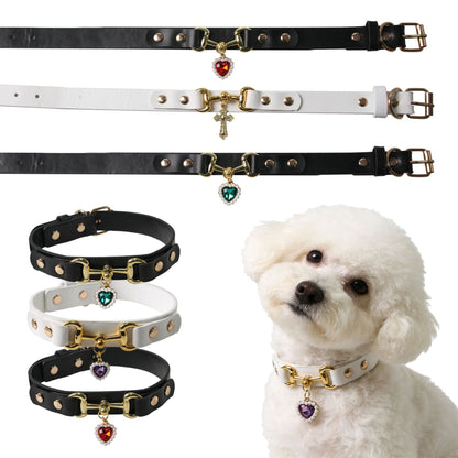 Faux Leather Charm Dog Collar for Dogs – Multi-Color