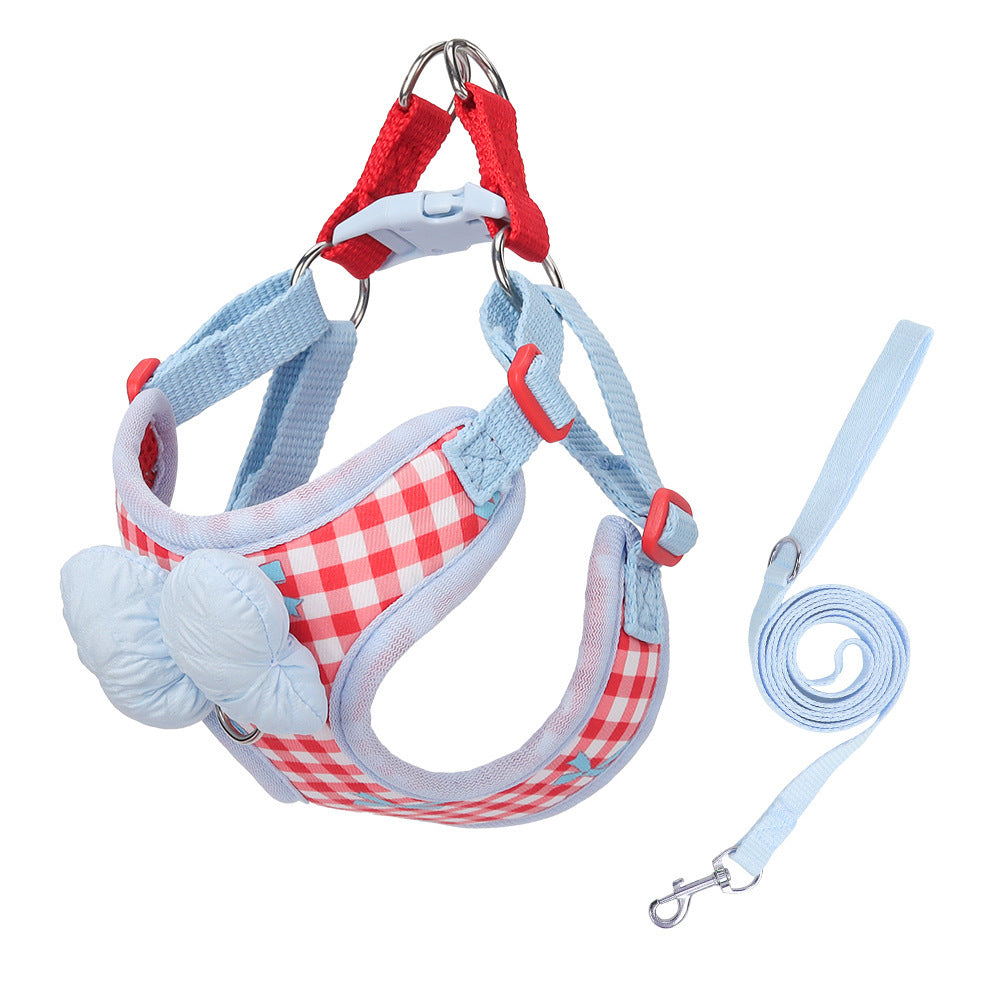 Plaid Bow Harness & Leash Set