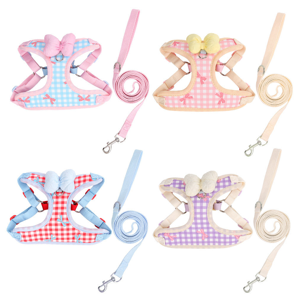 Plaid Bow Harness & Leash Set