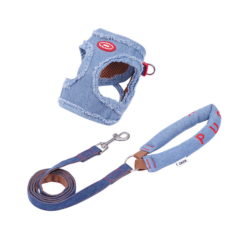 Denim Harness & Leash Set – Blue