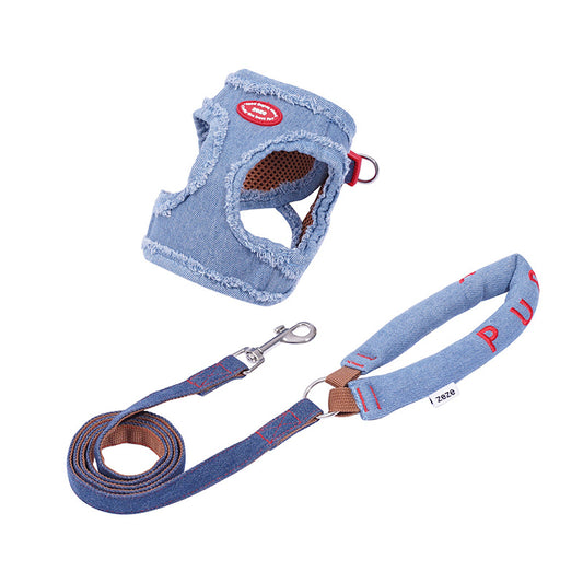 Denim Harness & Leash Set – Blue