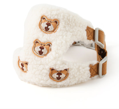 Soft Fleece Little Bear Harness & Leash Set – White