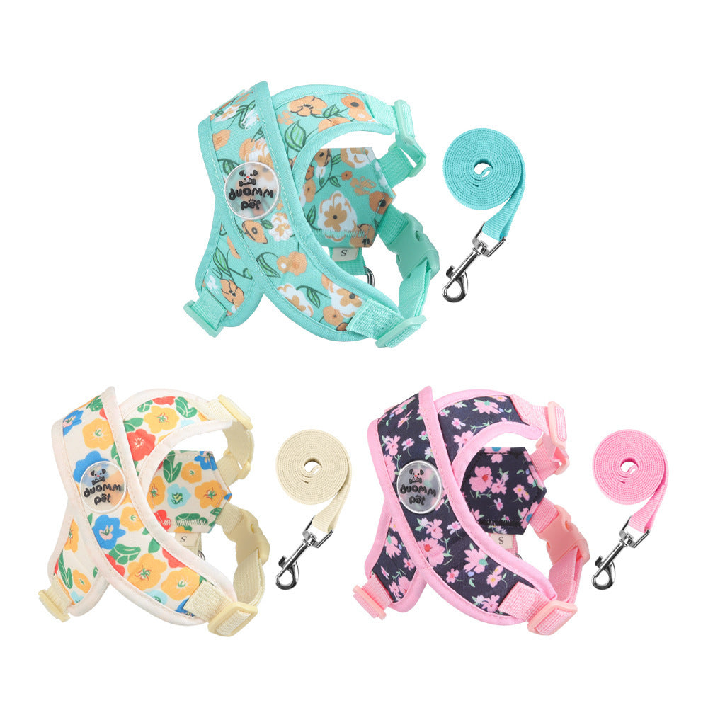 Floral Mesh Dog Harness Set