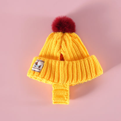 Knitted Pom Pom Hat for Dogs – Red