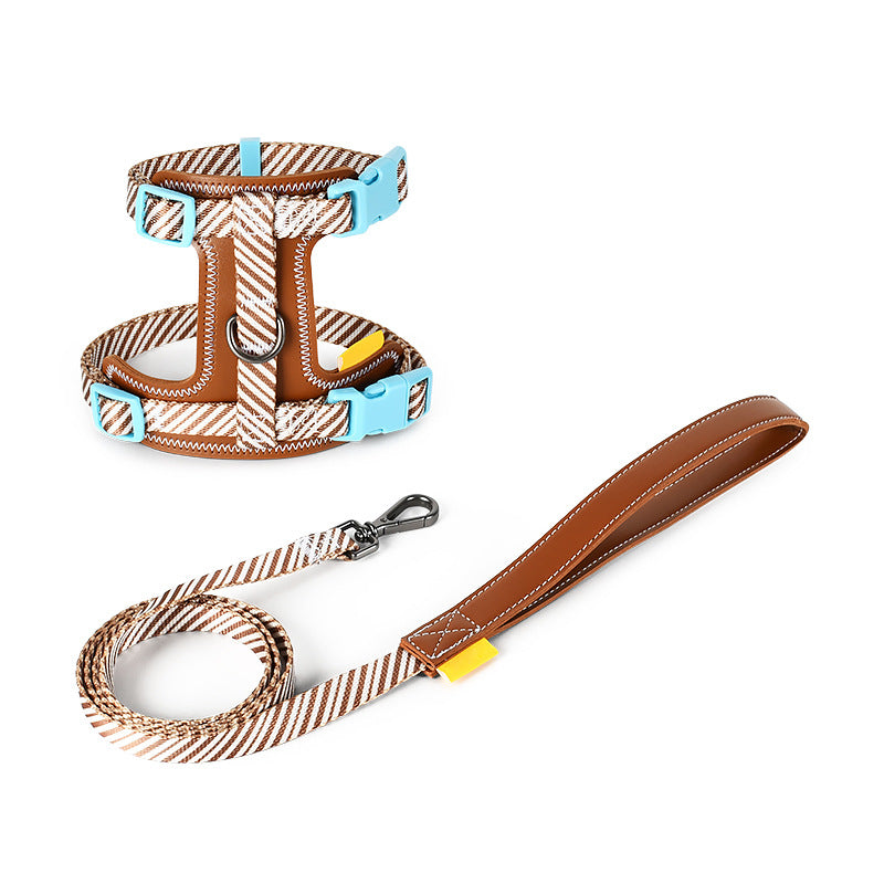 Striped Harness & Leash Set – Brown