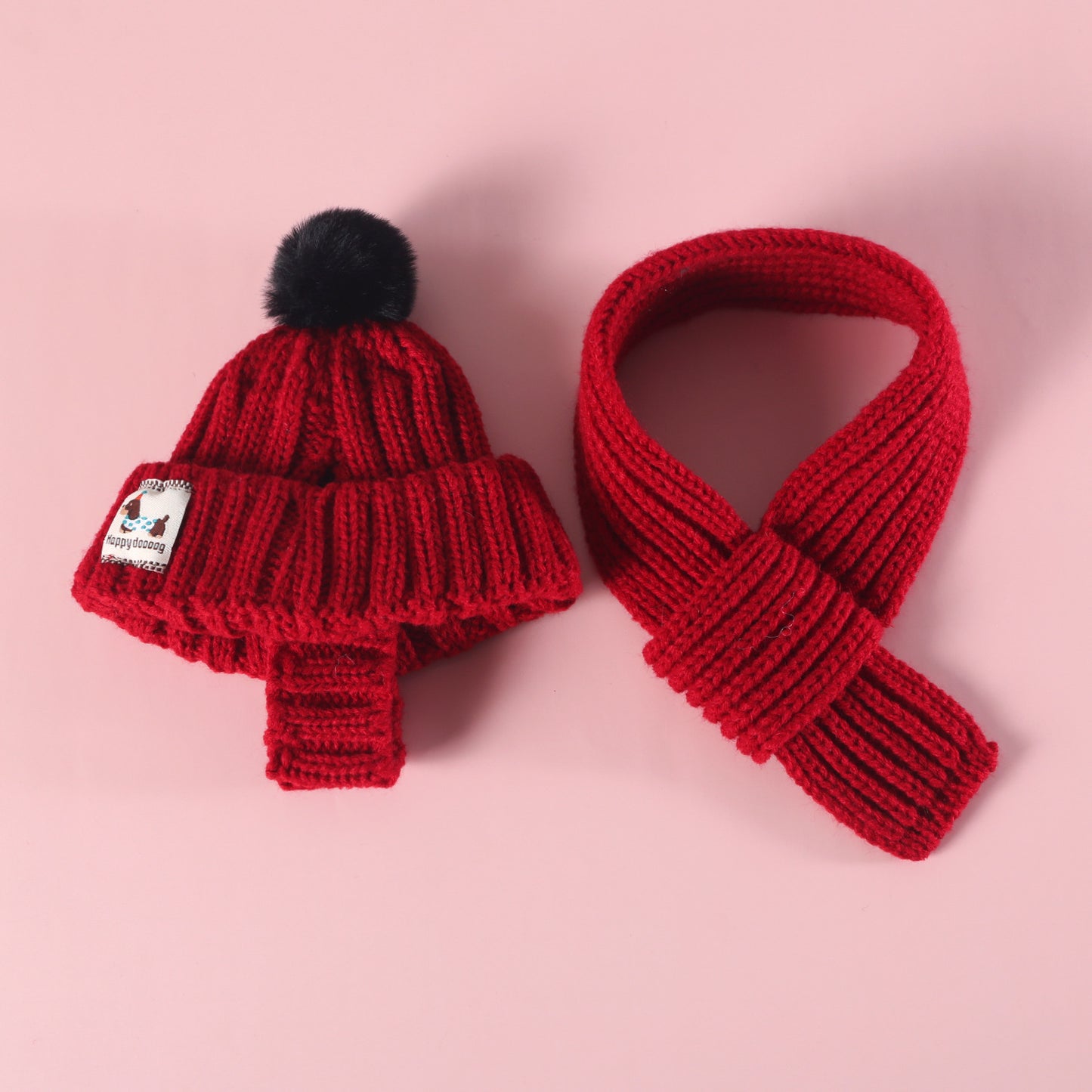 Knitted Pom Pom Hat for Dogs – Red