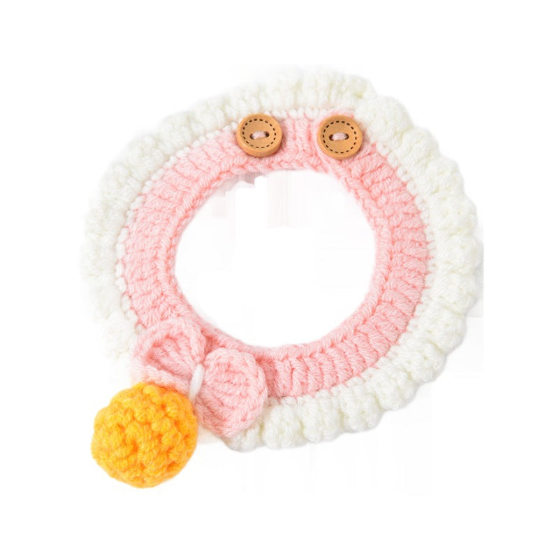 Hand-Knitted Bow & Bell Dog Necklace