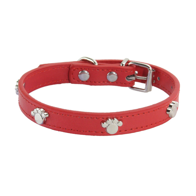Paw Print Leather Dog Collar