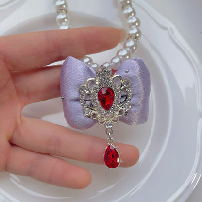 Pearl Bow Dog Necklace