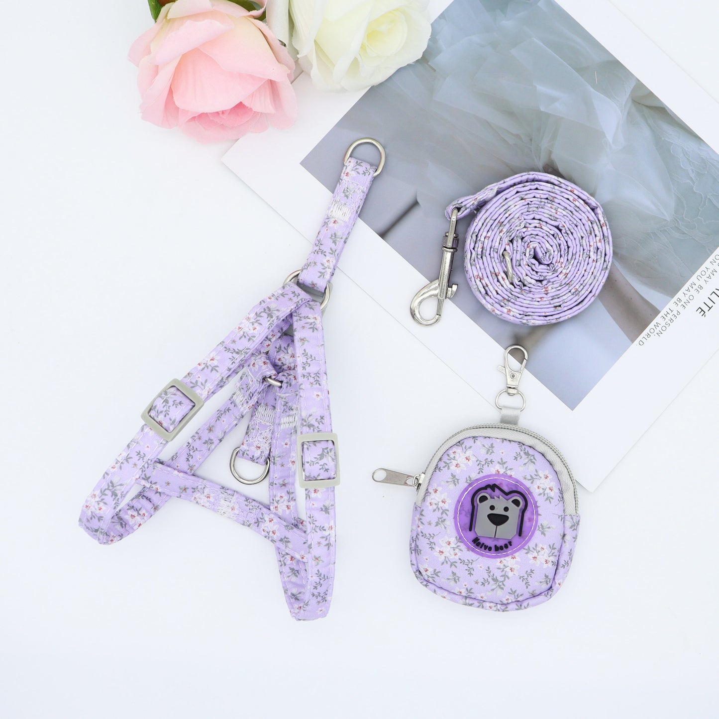 Floral Harness Set for Dogs – Pink