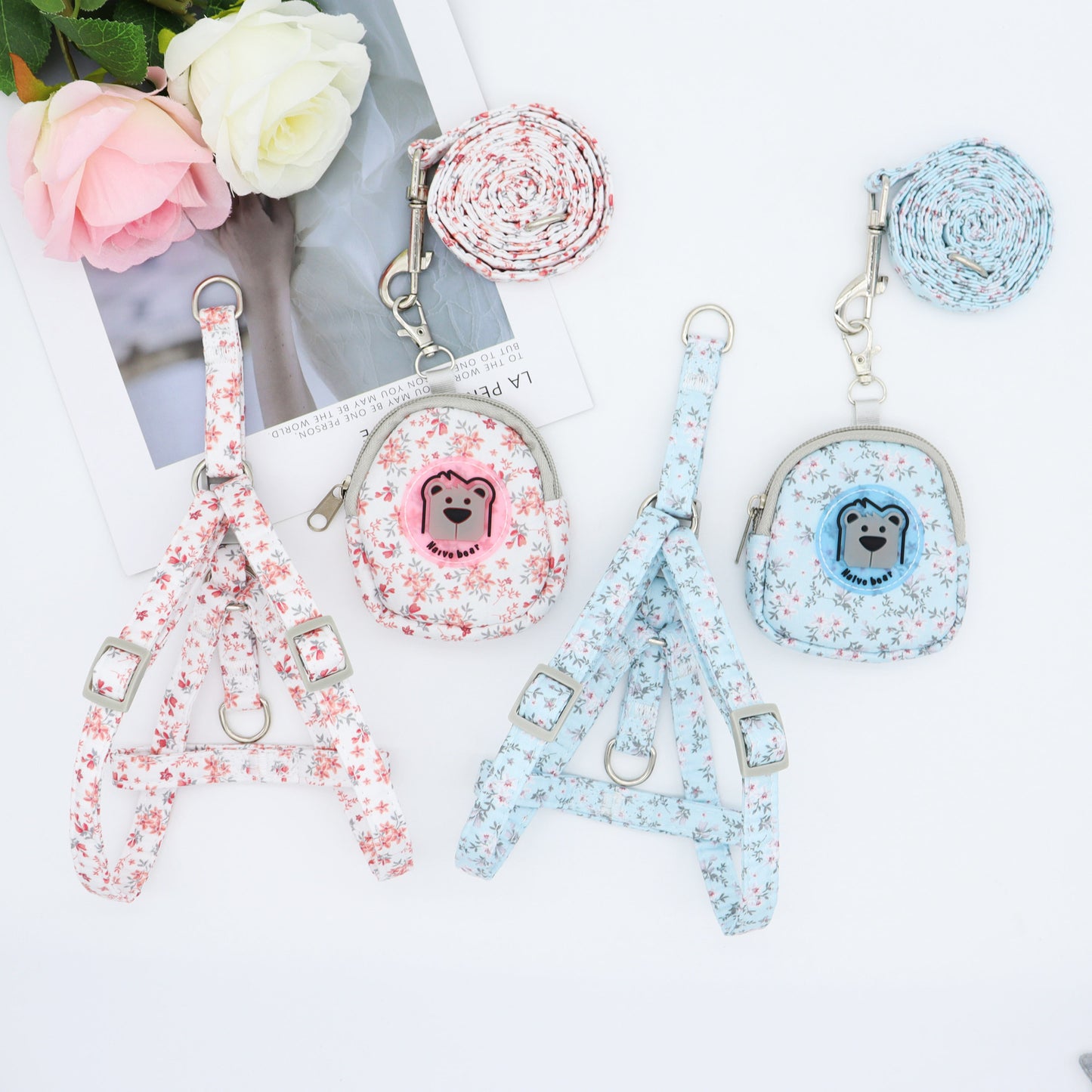 Floral Harness Set for Dogs – Pink