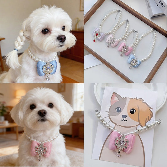 Pearl Bow Dog Necklace
