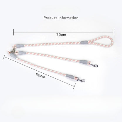 Reflective Braided Double Dog Leash for Dogs – Blue