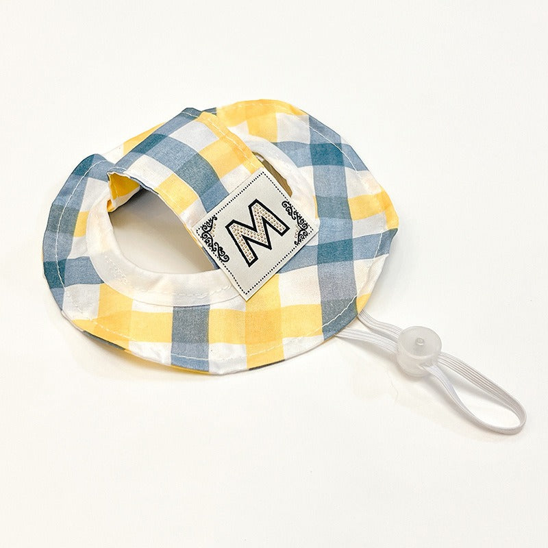 Plaid Hat, Bib & Bandana Set – Yellow & Blue