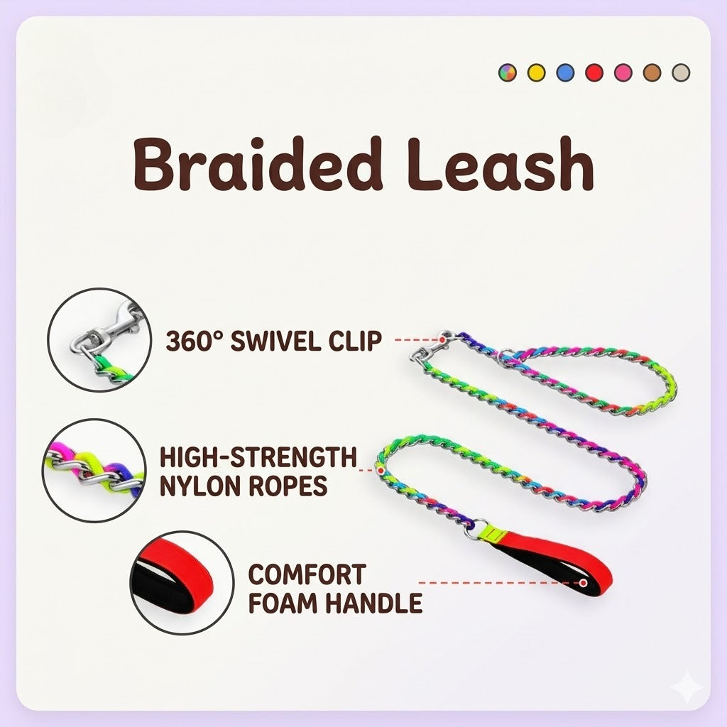 Colorful Braided P-Chain Dog Leash