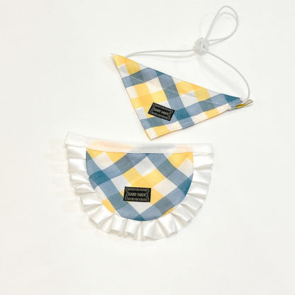 Plaid Hat, Bib & Bandana Set – Yellow & Blue