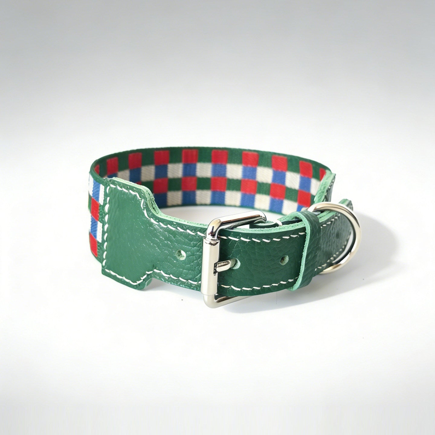 Plaid Leather Wide Dog Collar
