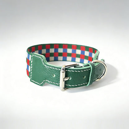 Plaid Leather Wide Dog Collar