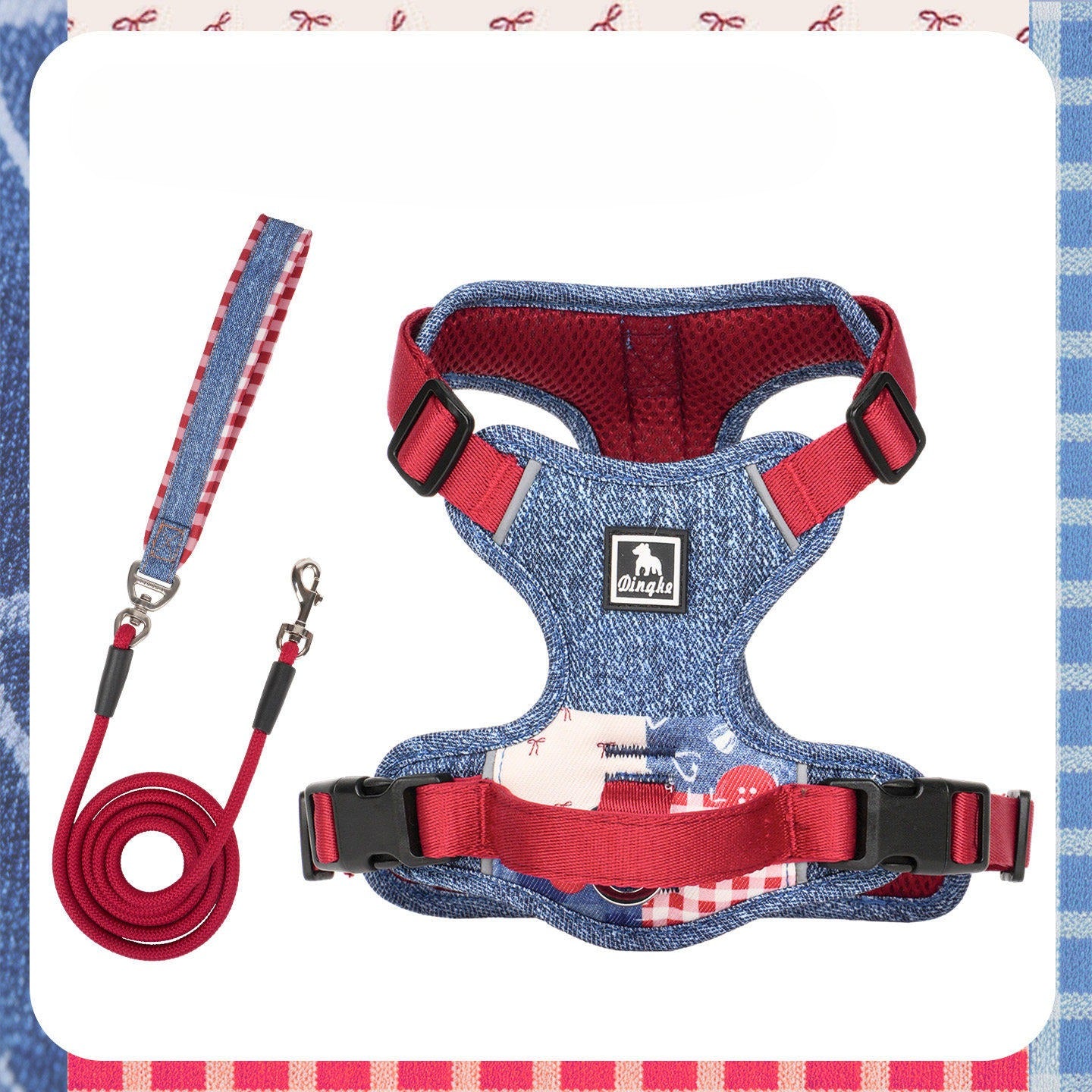 Reflective Patchwork Harness & Leash Set