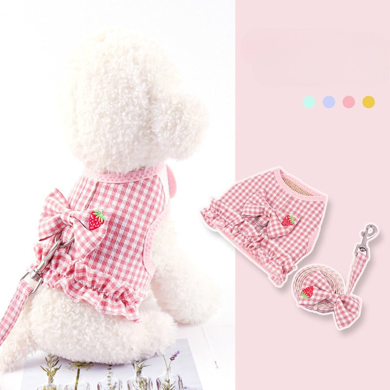 Plaid Fruit Dog Accessory Set for Dogs – Pink