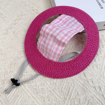 Gingham Straw Dog Hat