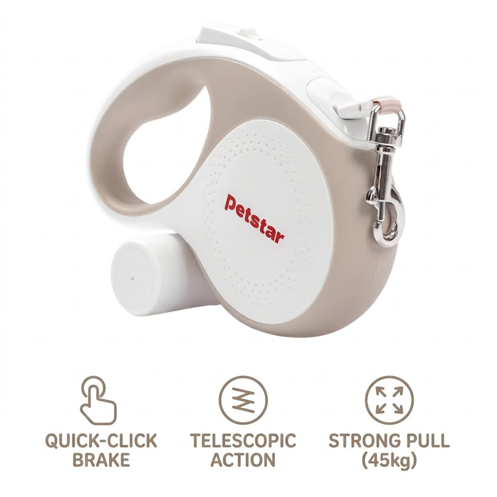 Retractable LED Dog Leash – Beige