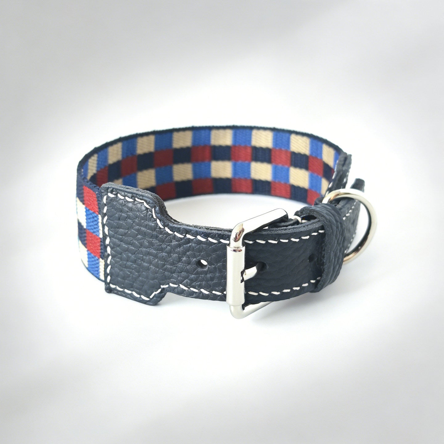 Plaid Leather Wide Dog Collar