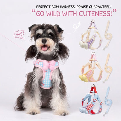 Plaid Bow Harness & Leash Set