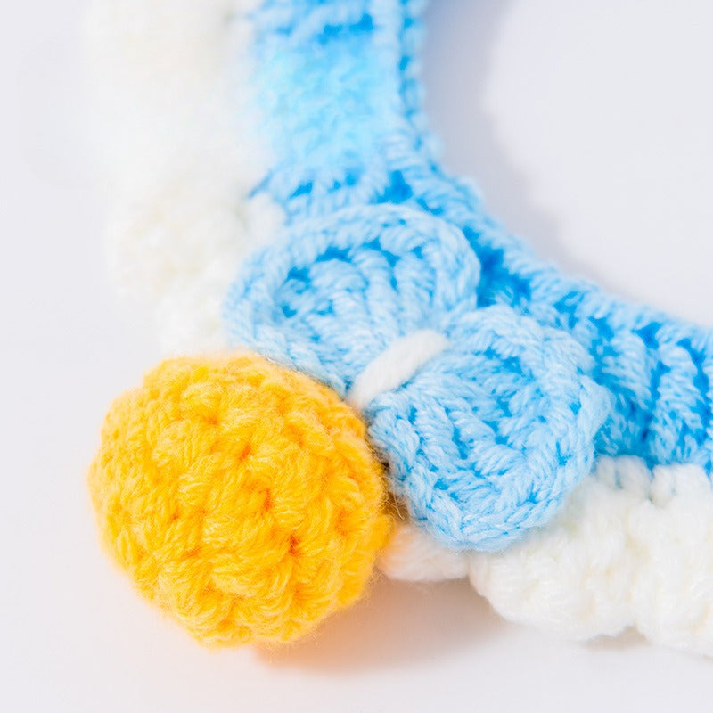 Hand-Knitted Bow & Bell Dog Necklace