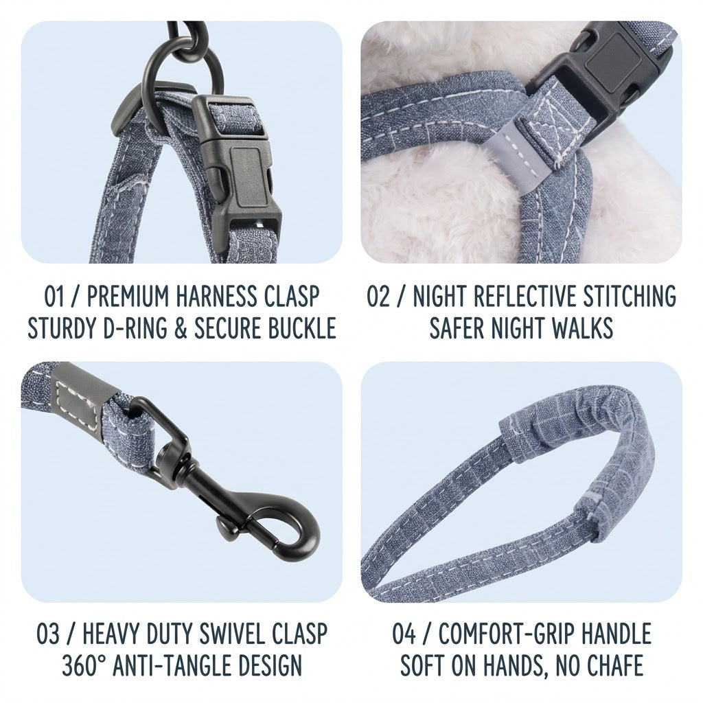 Reflective Breathable Harness & Leash Set