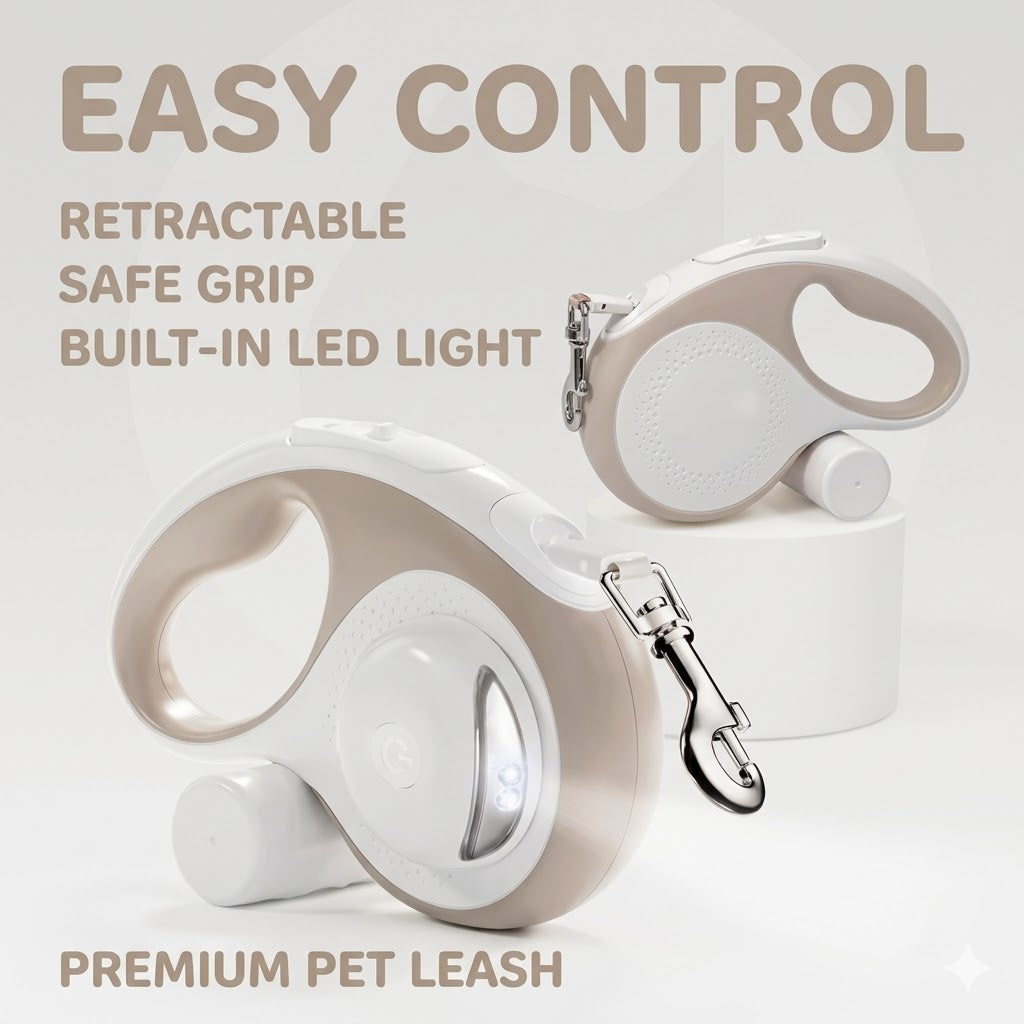 Retractable LED Dog Leash – Beige