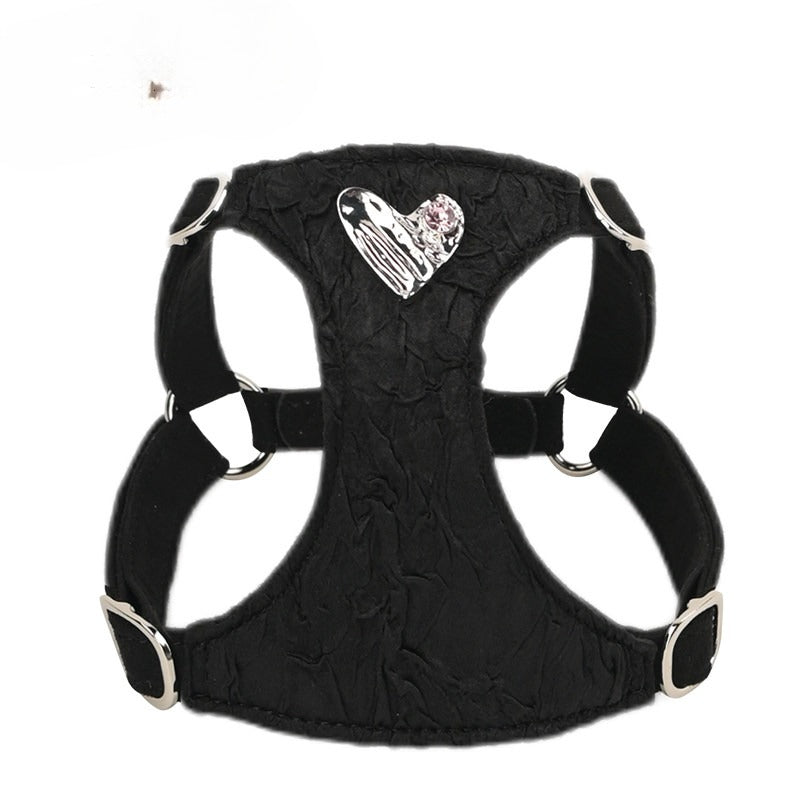 Crinkled Heart Harness & Leash Set – Black