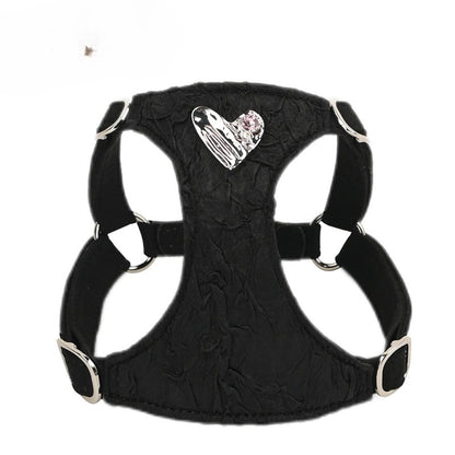 Crinkled Heart Harness & Leash Set – Black