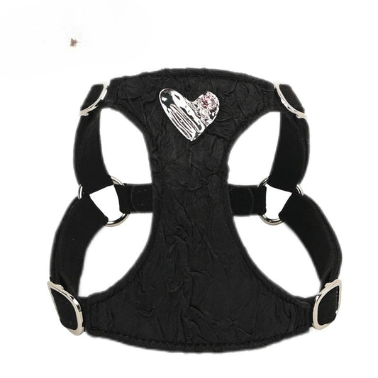 Crinkled Heart Harness & Leash Set – Black