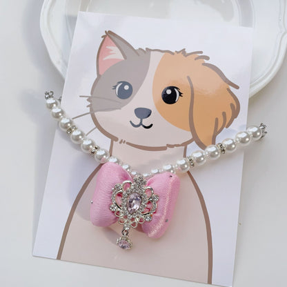 Pearl Bow Dog Necklace