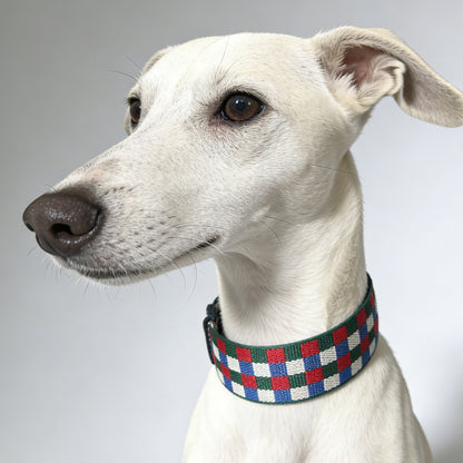 Plaid Leather Wide Dog Collar