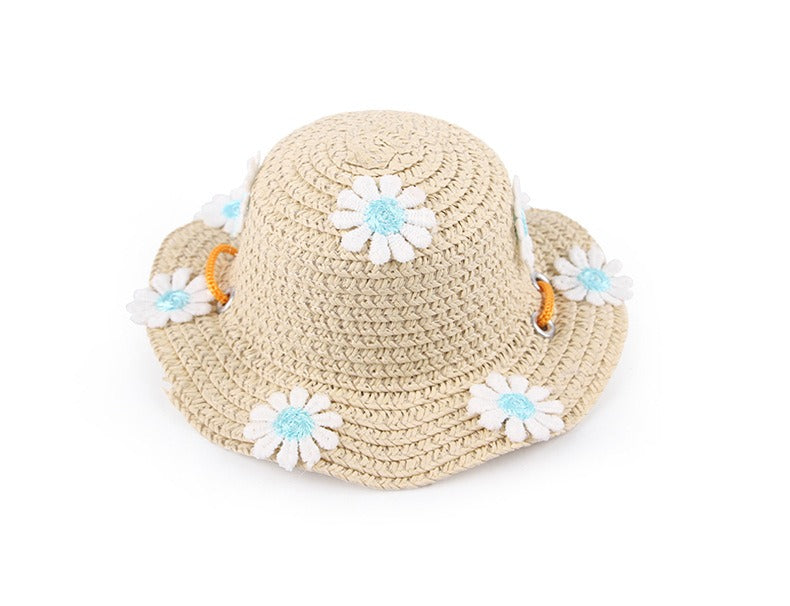 Woven Daisy Straw Dog Hat
