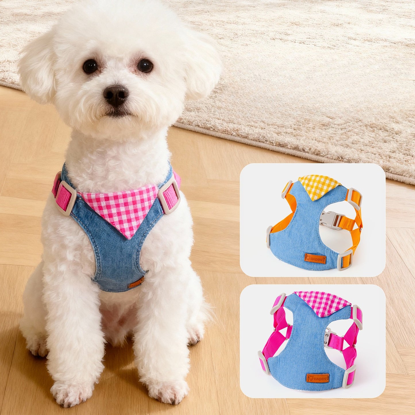 Plaid Denim Dog Accessory Set for Dogs – Yellow