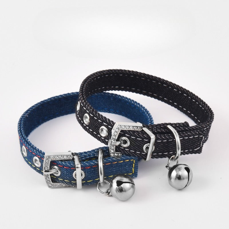 Rhinestone Denim Dog Collar