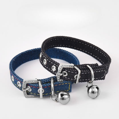 Rhinestone Denim Dog Collar
