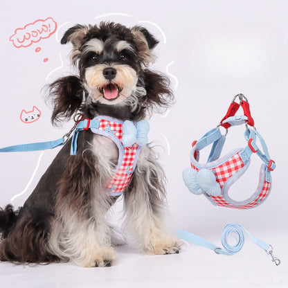 Plaid Bow Harness & Leash Set