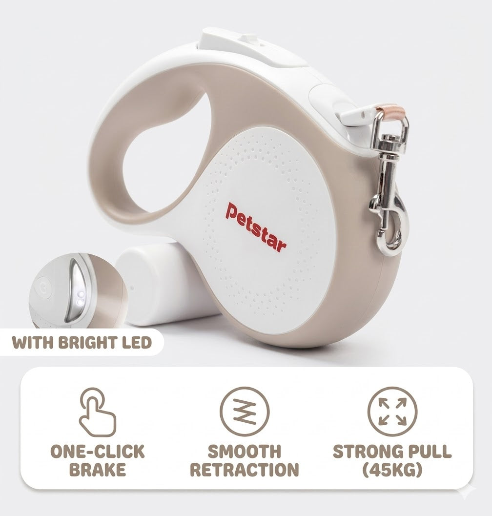 Retractable LED Dog Leash – Beige