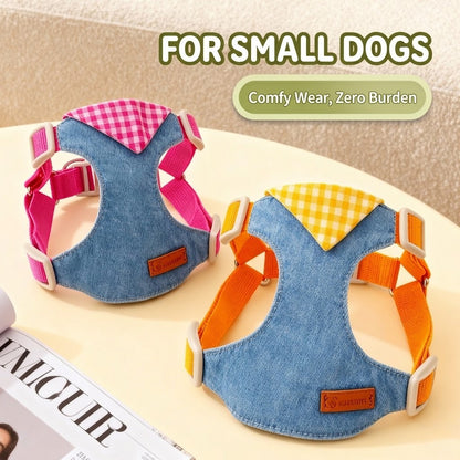 Denim & Gingham Harness & Leash Set