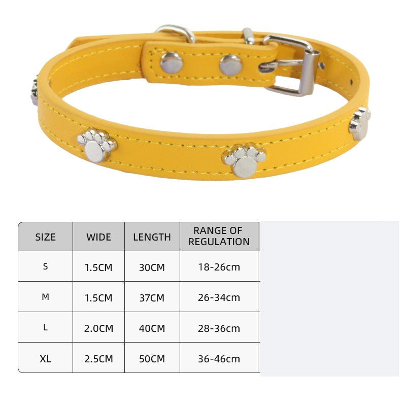 Paw Print Leather Dog Collar