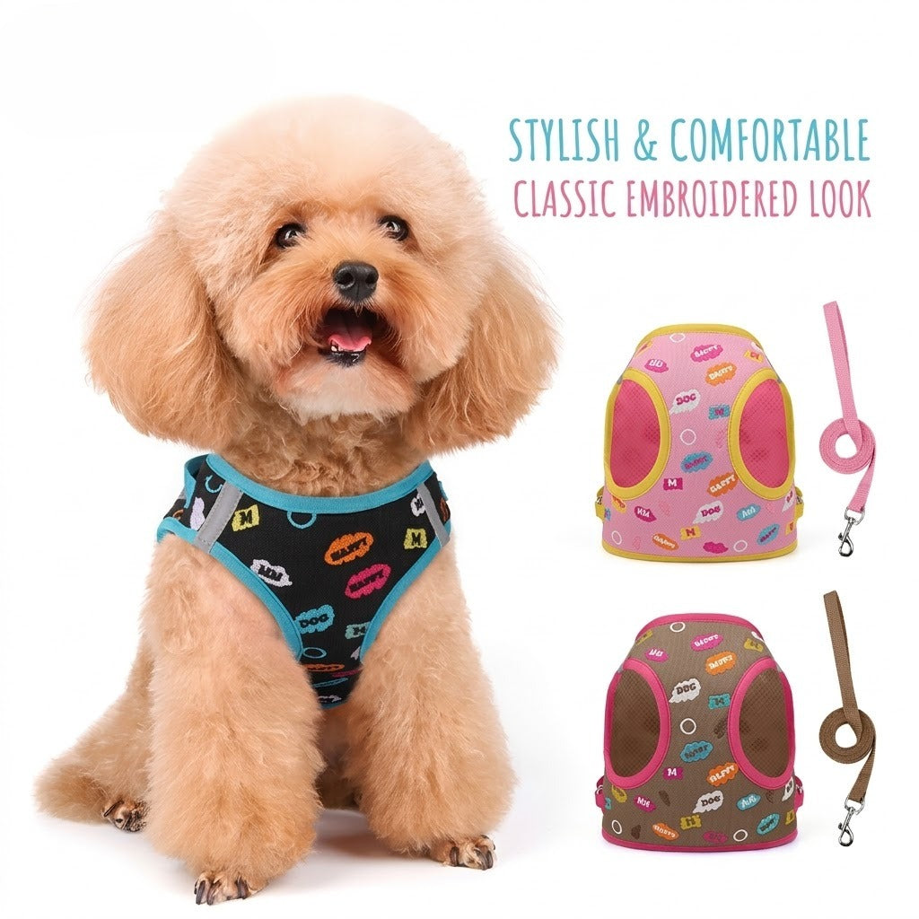 Embroidered Mesh Harness & Leash Set