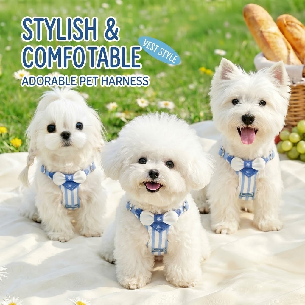 Striped Bow Tie Harness & Leash Set