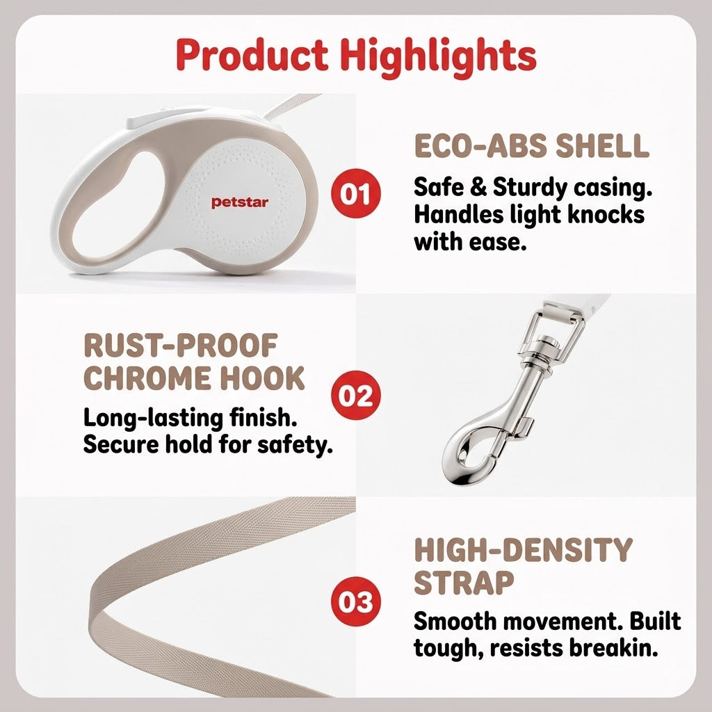 Retractable LED Dog Leash – Beige