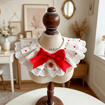 Heart Print Hat, Collar & Bib Set – White