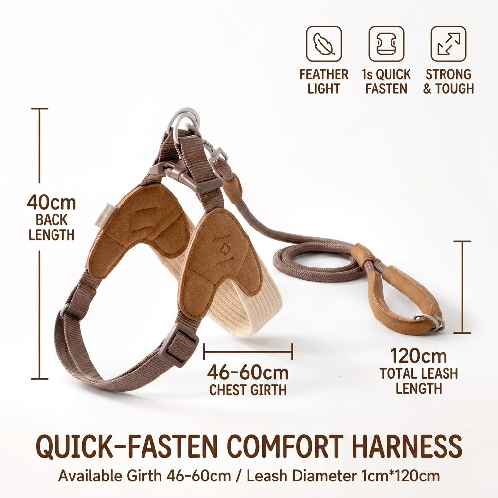 Quick-Wear V-Shape Harness & Leash Set – Brown