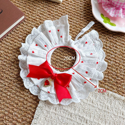 Heart Print Hat, Collar & Bib Set – White